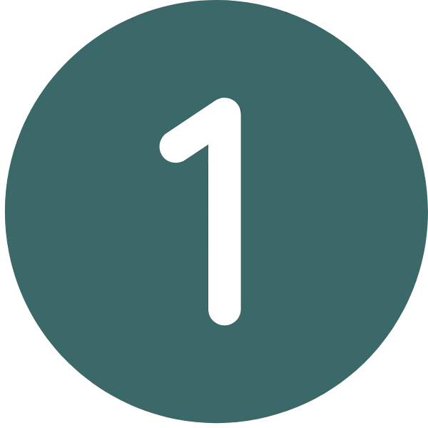 Teal circular badge with white number 1, representing first step in food supply chain processes.